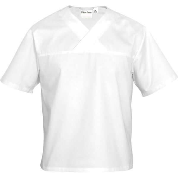 Bluza w serek biała krótki rękaw M unisex-0