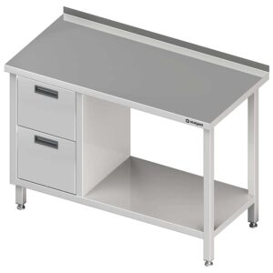 Stół przyścienny z blokiem dwóch szuflad (L),i półką 900x600x850 mm-0
