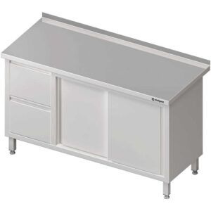 Stół przyścienny z blokiem dwóch szuflad (L),drzwi suwane 1200x600x850 mm-0