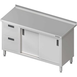 Stół przyścienny z blokiem dwóch szuflad (L),drzwi suwane 1300x600x850 mm-0