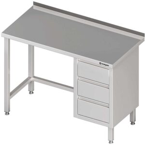 Stół przyścienny z blokiem trzech szuflad (P),bez półki 1600x600x850 mm-0